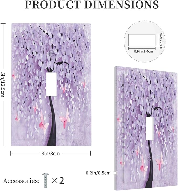 Light Switch Cover 3D Purple Tree 1 Gang Wall Plate Cover Single Toggle Outlet Covers Decorative Switchplate Electrical Faceplate for Bathroom Bedroom Decor