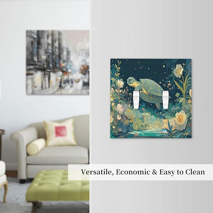 Decorative Switch Plates Fantasy Sea World Sea Turtle Floral Plant 2 Gang Double Toggle Outlet Light Switch Cover Wall Plate Electrical Faceplate for Kids Room Nursery Decor