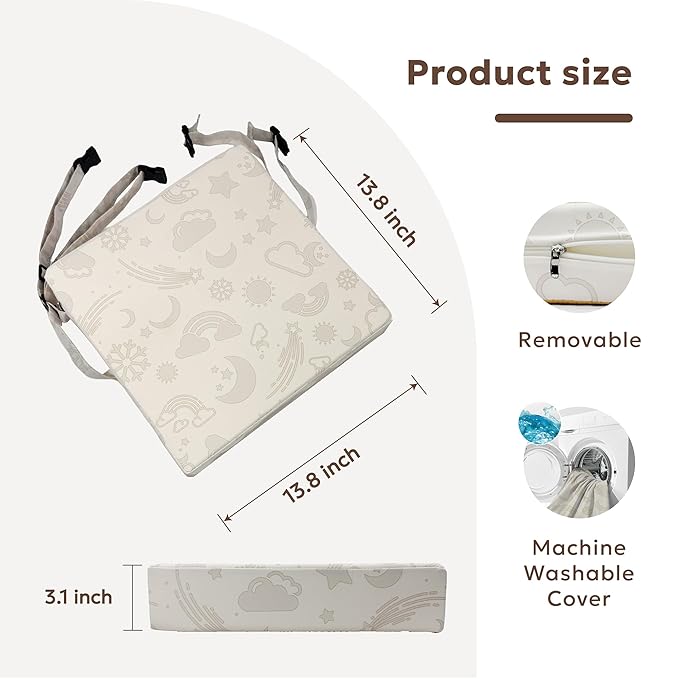 Toddler Booster Seat for Dining Table,Portable Kids Booster Seat - Adjustable, Non-Slip, Lightweight & Easy to Clean (Khaki Moon)