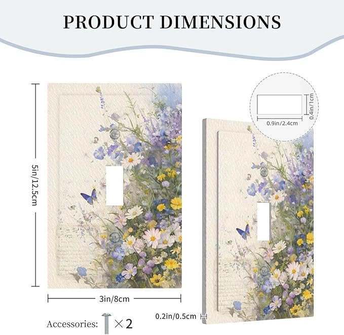 Decorative Light Switch Covers Purple Flower Butterfly Yellow Daisy 1 Gang Light Switch Cover Plate Single Toggle Wall Plate Outlet Covers Wall Plate Dimmer Faceplate for Bathroom Decor