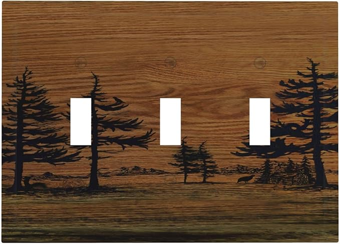 Decorative Switch Plate Covers Rustic Farmhouse Brown Board Pine Tree Wood Grain 3 Gang Light Switch Cover Plate Triple Toggle Wall Plate Light Switch Covers for Bathroom Decor