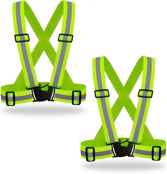 DUSKCOVE 2 Pack Hi Vis Safety Vests - Adjustable Bright Neon Color High Visibility Reflective Safety Straps Gear for Traffic Control, Running, Cycling