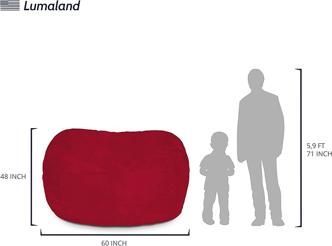 Lumaland Luxurious 5ft Large Bean Bag Chair with Microsuede Cover - Ultra Soft, Foam Filling, Washable Bean Bag Sofa for Kids, Teenagers, Adults - Sack Chair for Dorm, Family Room - Red