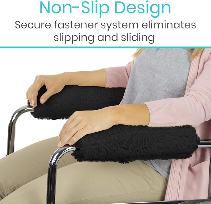 Vive Wheelchair Armrest Covers (Pair) - Memory Foam Sheepskin Accessories Pads for Transport Electric Wheel Chair Arm Rests - for Adults, Seniors, Handicapped - Soft Support Cushion for Mobility Aids