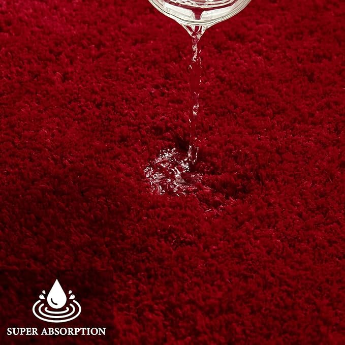 MIULEE Christmas Red Extra Thick Non Slip Bathroom Rug Shaggy Soft Bath Mat Plush Microfiber Absorbent Water for Shower Tub Machine Washable (24x48 Inches)