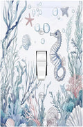 Decorative Light Switch Cover Ocean Coral Seahorse Seashell Starfish 1 Gang Single Toggle Device Electrical Faceplate Switchplates Decorator Outlet Wall Plate For Bathroom Home Decor