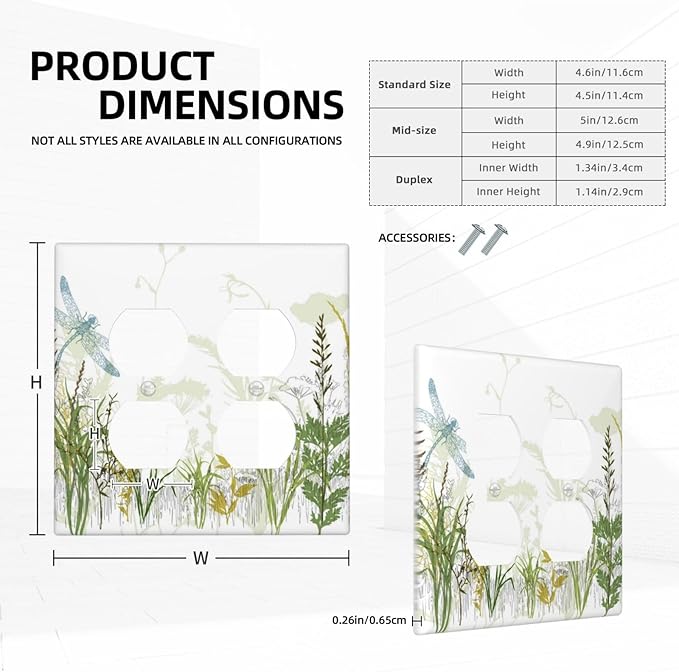 Wild Flower Dragonfly 2 Gang Duplex Light Switch Cover Plates Decorative Electric Outlet Covers Decorator Wall Switch Plate Receptacle Plug Covers 4.6 * 4.5 Inches