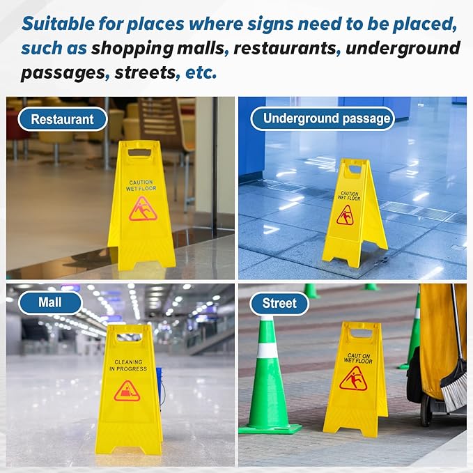 8 Pack 24 Inch Blank Floor Sign Yellow A-frame Foldable Caution Sign Write-On Double Sided Safety Warning for Pool Restaurant Restroom Office
