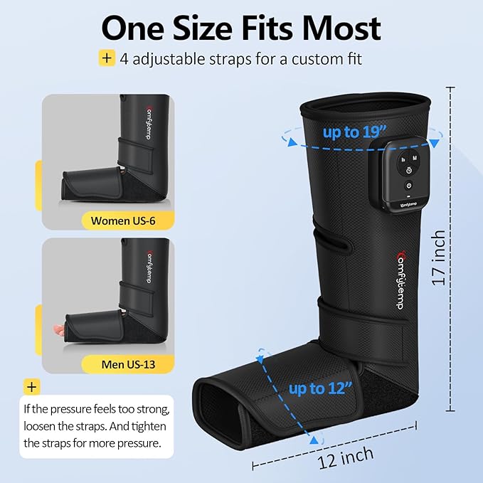 Comfytemp Air Compression Therapy Device K1011, Cordless Leg Massager for Circulation and Pain Relief, Portable Foot and Calf Massage Boot, Christmas Gift for Dad Men Mom Women Seniors (1 Pack)