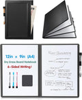 CoBak 6 Sides Portable White Board 12x9 inch (A4) - Notebook Design Dry Erase Small Board with Pocket, Anti-Ghosting Surface for Office, School, Homeschool with Gift Box (Black Pocket Upgrade)