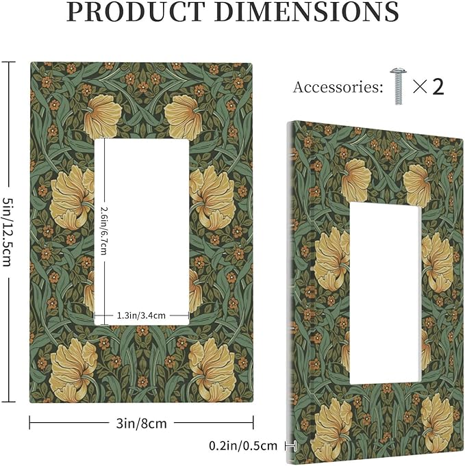 Decorative Outlet Covers William Morris Floral Vintage Flowers Pattern 1 Gang Single Rocker Light Switch Cover Plate Wall Plates GFCI Faceplate for Bedroom living Room Decor