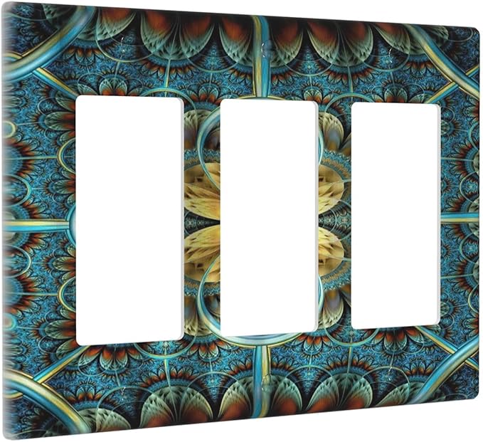 Light Switch Cover Boho Fractal Mandala 3 Gang Wall Plate Triple Light Switch Plate Bohemia Rocker GFCI Outlet Covers Decorative Receptacle Cover for Bathroom Bedroom Decor