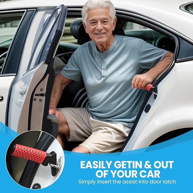 Car Door Handle for Elderly, Car Handle Assist Support Handle, Portable Mobility Aids for Getting Out of Car, Auto Grab Cane for Seniors and Handicapped, 2 Pack