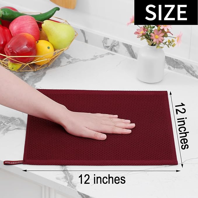 Homaxy 100% Cotton Waffle Weave Kitchen Dish Towels, Ultra Soft Absorbent Quick Drying Cleaning Towel, 13 x 28 Inches, 6-Pack, Burgundy
