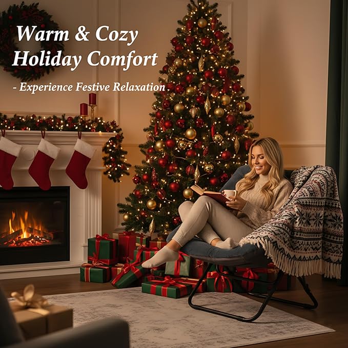 Tiita Comfy Folded Chair, Soft Faux Fur Oversized Folding Accent Chair, Lounge Lazy Chair for Kids Teens Adults, Metal Frame Moon Chair for Bedroom, Living Room, Dorm Rooms