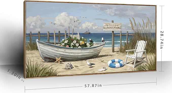 amatop Coastal Farmhouse Wall Art – Large Framed Modern Beach & Ocean Landscape Canvas Print, Nautical Elements for Living Room, Bedroom & Office Decor (58×29 Inch)