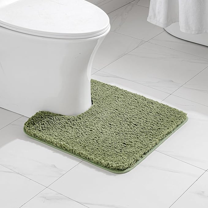 MIULEE Microfiber Toilet Bath Mat U-Shaped Contour Shaggy Bathroom Rugs Non Slip Extra Thick Soft Bath Rug Absorbent Water for Bathroom Commode Machine Washable(20x24 Inch, Sage)