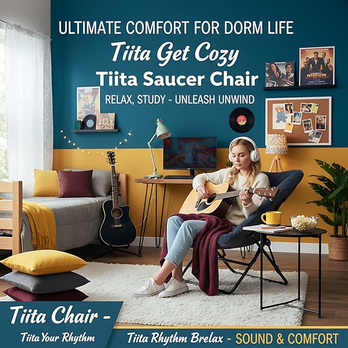 Tiita Comfy Folded Chair, Soft Faux Fur Oversized Folding Accent Chair, Lounge Lazy Chair for Kids Teens Adults, Metal Frame Moon Chair for Bedroom, Living Room, Dorm Rooms