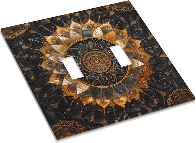 Cool Colorful Mandal Flowers Boho Floral Decorative Switch Plates 2 Gang Double Toggle Outlet Light Switch Cover Wall Plate Electrical Faceplate for Bed Room Living Room Decor