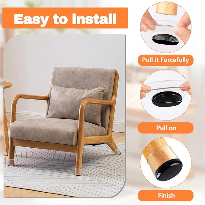 28pcs Chair Leg Protectors for Carpet, Round Bar Stools Feet Glides Covers Caps Furniture Foot Sliders with Plastic Pads, Damage-Free Move on Carpets (Fit:5/8"~13/16", Black Bottom)