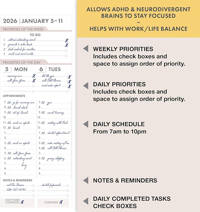 Essential PRO 2026 Daily, Weekly & Monthly Planner, 7"x9": 14 Months (Nov 2025 - Dec 2026) Monthly Tabs,Daily Tracking,Notes Pages,Storage Pocket,Bookmark w Sticky Notes (Teal Gold Marble)