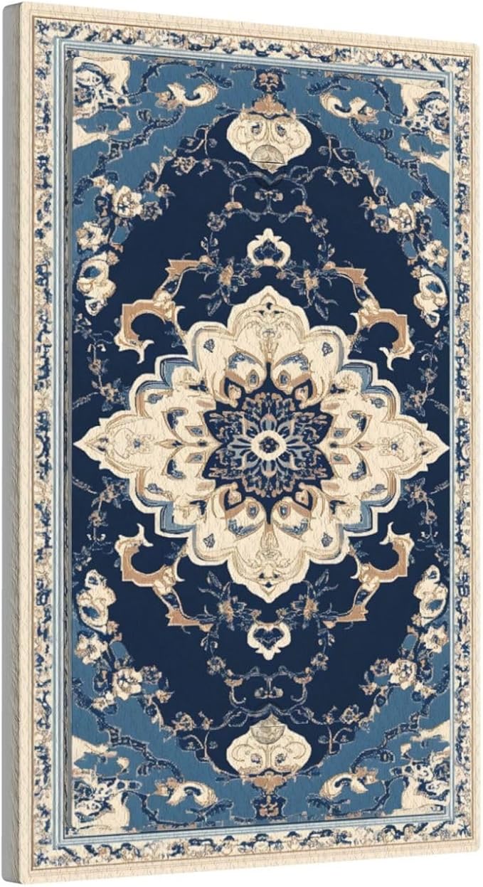 Decorative Light Switch Cover Plate Boho Beige Navy Blue Medallion 1 Gang No Device Single Blank Outlet Covers Wall Plate Switch Plate Covers for Country Bathroom Bedroom Decor