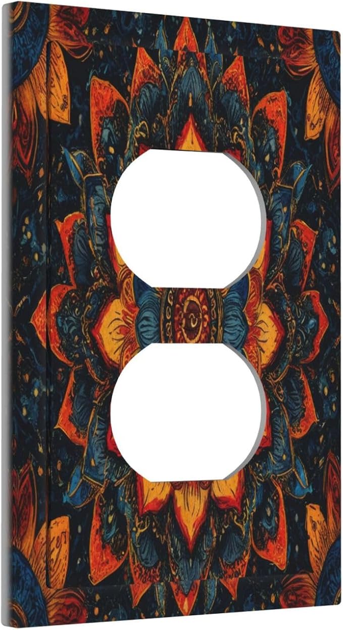 Colorful Oriental Floral Blooming Mandala Flower 1 Gang Duplex Outlet Covers Decorative Single Light Switch Covers Electrical Receptacle Wall Plate Plug Switchplate Faceplate for Bathroom