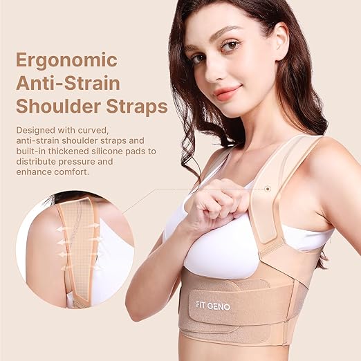 Fit Geno Posture Corrector for Women Invisilite: Invisible Lightweight Back Brace for Neck Shoulder & Upper Back Pain Relief - Improve Posture Correct Hunchback Slouching Under Clothes X-Large