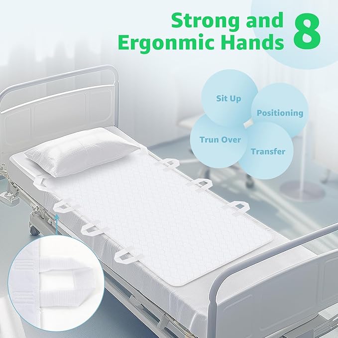 Washable Bed Pad for Incontinence: Waterproof Bed Pads with 8 Handles,2 Packs Reusable Bed Underpads, Waterproof Positioning Bed Pads for Elderly, Adult,Bedwet, Kids,Bedridden,Hospitals, 34"x52"