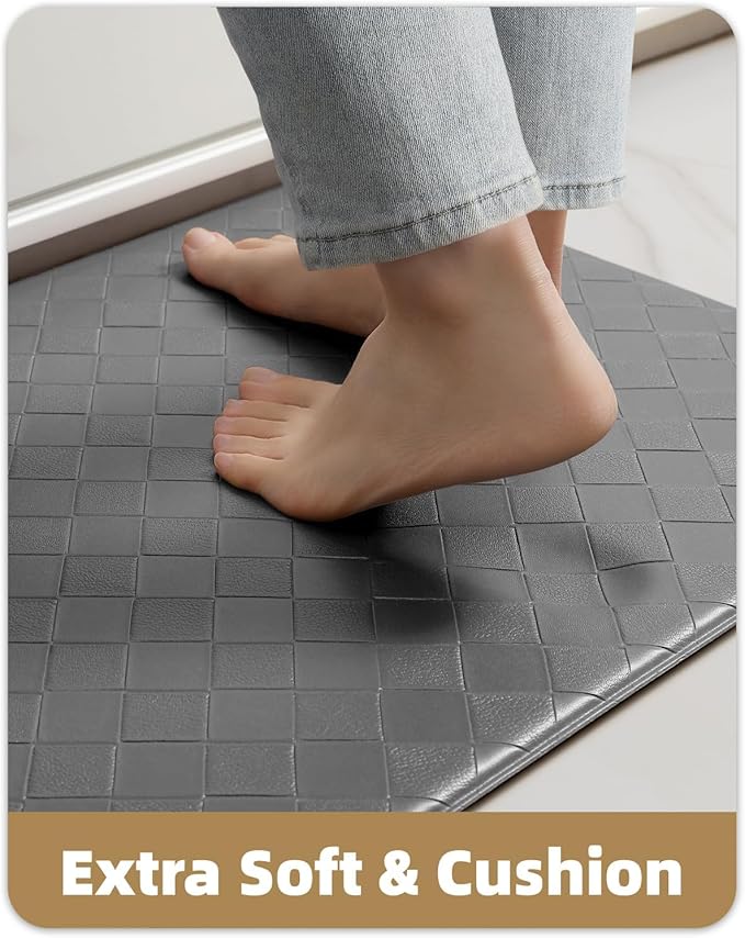 Color&Geometry Extra Wide Kitchen Mats Set 24x59+24x87, Anti Fatigue Cushioned Floor Mat, Waterproof Easy Clean Non Slip Runner for Sink Comfort Standing,Grey