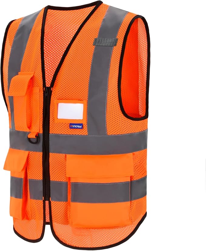 A-SAFETY High Visibility Mesh Safety Reflective Vest with Pockets and Zipper,Hi Vis Viz Reflective Safety Vest(Orange Mesh 6XL-8XL)