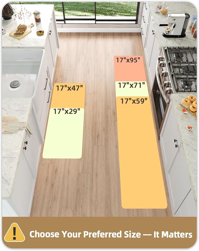 Color&Geometry Anti Fatigue Cushioned Checkered Designed Kitchen Mats Set, Easy Clean, Waterproof & Oil Proof Kitchen Floor Mat, Anti Slip Runner for Front Sink Comfort Standing,17x47+17x71,Black