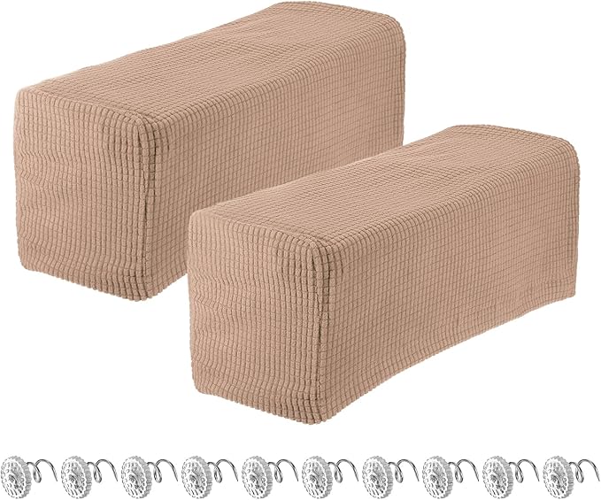 uxcell 2pcs Stretch Armrest Covers for Chairs/Sofas, Couch Arm Covers with Twist Pin, Furniture Protector Slipcovers Camel