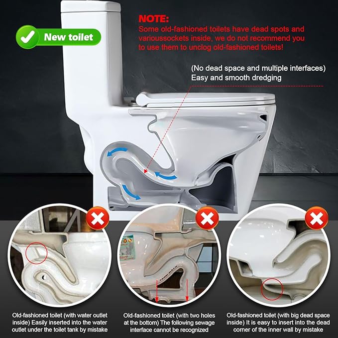 51 Inch Toilet Auger Snake with 4 Claw Grabber Fits Pipes 1.6 Inches or Larger Flexible Clog Removal Tool for Toilets and Drains