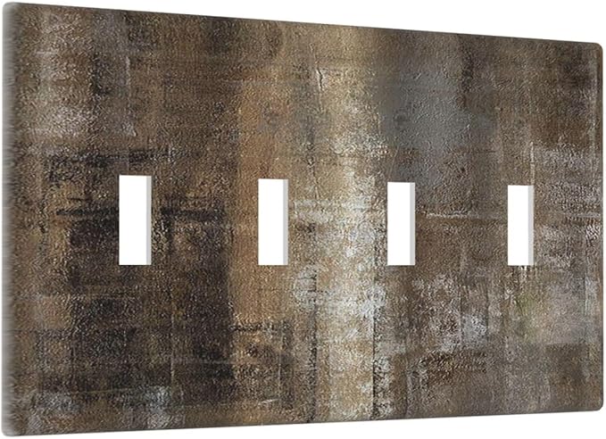 Light Switch Covers Old Vintage Copper Rustic Rusty Modern Tan Brown Quad Toggle Electrical Faceplate 4 Gang Wall Plate Decorative Switch Plates for Farmhouse Cabin Decor