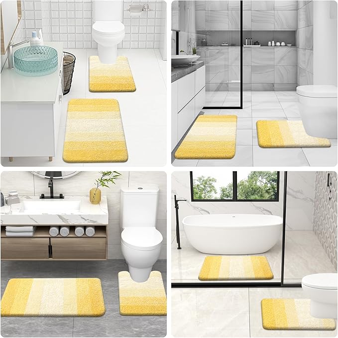 OLANLY Bathroom Rug Set 2 Piece, Soft Absorbent Microfiber Bath Mats and U-Shaped Contour Toilet Rug, Non-Slip, Machine Wash Dry, Plush Shaggy Bath Mats for Bathroom (24"x16"+24"x20", Yellow)