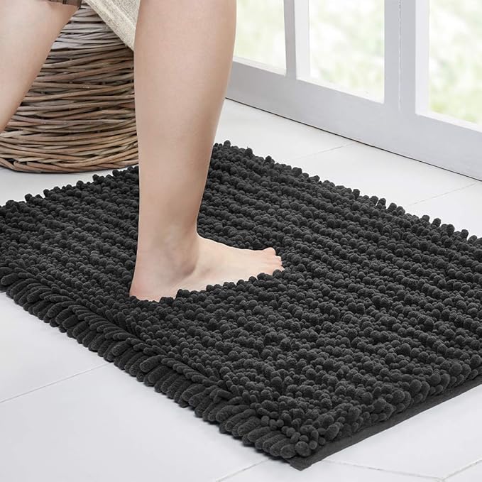 Walensee Large Bathroom Rug Non Slip Bath Mat (72x24 Inch Dark Grey) Water Absorbent Super Soft Shaggy Chenille Machine Washable Dry Extra Thick Perfect Absorbant Best Plush Carpet for Shower Floor