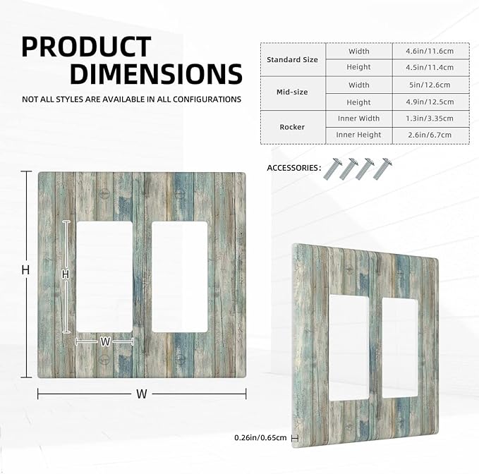 Outlet Covers Tea Vintage Wood Plank Distressed Grain Rustic Board Double Rocker/Decora Light Switch Cover Decorative 2 Gang Gfci Wall Plate Covers Electrical Switchplate for Farmhouse Bedroom