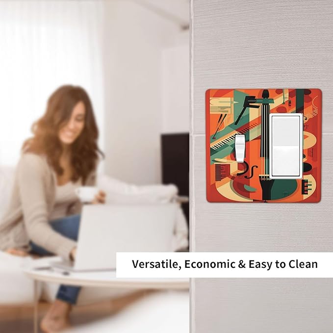 Outlet Covers Violin Abstract Jazz Colorful Painting 1 Toggle 1 Rocker Combination Decorative Wall Plate Electrical Switch Plates Light Switch Cover Plate for living Room Office Decor