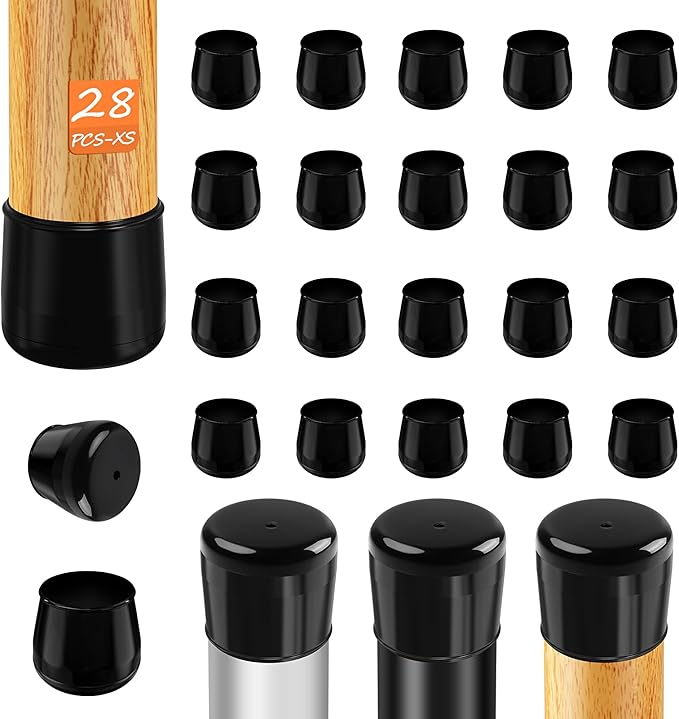 28pcs Chair Leg Protectors for Carpet, Round Bar Stools Feet Glides Covers Caps Furniture Foot Sliders with Plastic Pads, Damage-Free Move on Carpets (Fit:5/8"~13/16", Black)