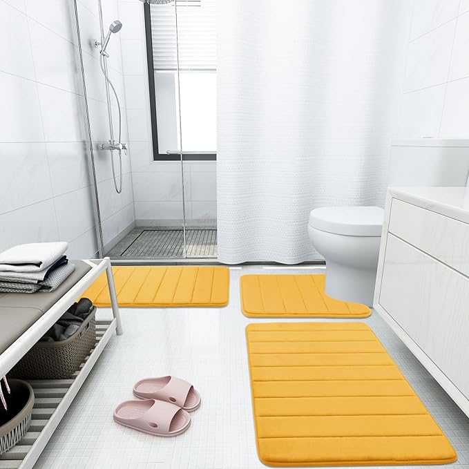 Buganda Memory Foam Bath Mat, 70" x 24", Ultra Soft and Non-Slip Bathroom Rugs, Water Absorbent and Machine Washable Bath Rug Runner for Bathroom, Shower, and Tub, Yellow