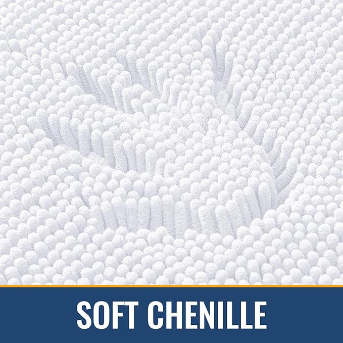 Arotive Bathroom Rugs 47x24, Extra Soft Absorbent Shaggy Chenille Bath Rugs, Machine Washable Rubber Backing Non-Slip Bath Mats for Bathroom Floor Tub and Shower, Home Decor Accessories, White