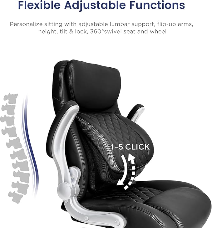 Nouhaus Ergonomic Office Chair Premium Microfiber Leather Adjustable Lumbar Support & Armrests, High Back Comfy Desk Gaming Chairs Executive Computer Swivel Chair Tilt Function(Posture,Black)