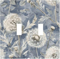 Blue Dandelion Vintage Floral Boho Flower Decorative Switch Plates 2 Gang Double Toggle Outlet Light Switch Cover Wall Plate Electrical Faceplate for Bedroom Living Room Home Decor
