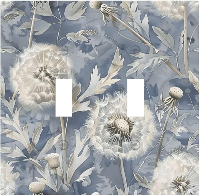 Blue Dandelion Vintage Floral Boho Flower Decorative Switch Plates 2 Gang Double Toggle Outlet Light Switch Cover Wall Plate Electrical Faceplate for Bedroom Living Room Home Decor