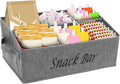 Snack Organizer for Countertop, 6 Compartment Snack Basket Container, Trapezoid Fabric Snack Bin Holder with Side Handles,Lightweight Snack Bar Station Organizer, Kitchen Pantry Storage (Grey)