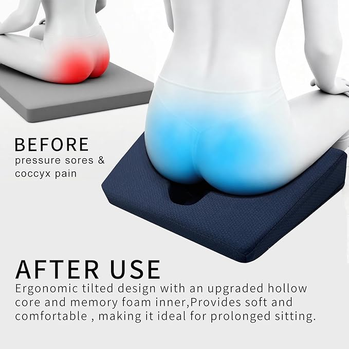 Gel Wheelchair Seat Cushion,Bed Sore Cushions for Butt,Chair Pressure Sore Cushion,Memory Foam Butt Pillow for Bed,Pressure Ulcer Pain Relief, Sciatica,Coccyx, Non-Slip Washable Cover(Blue)