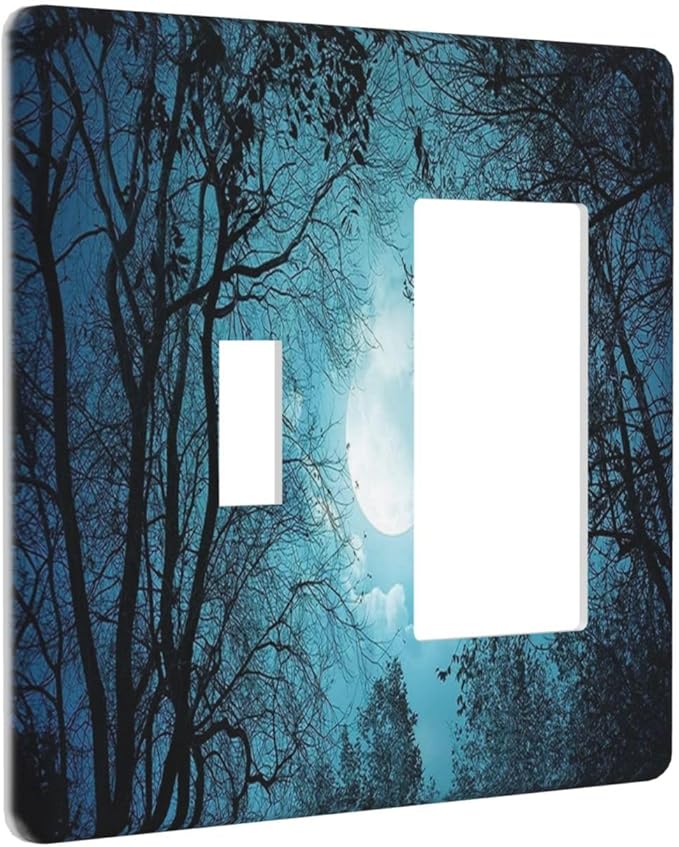 Light Switch Cover Teal Full Moon Forest 2 Gang Toggle Rocker Combo Wall Plates Turquoise Decorative Switch Plates and Outlet Covers Receptacle Cover for Bathroom Bedroom Decor