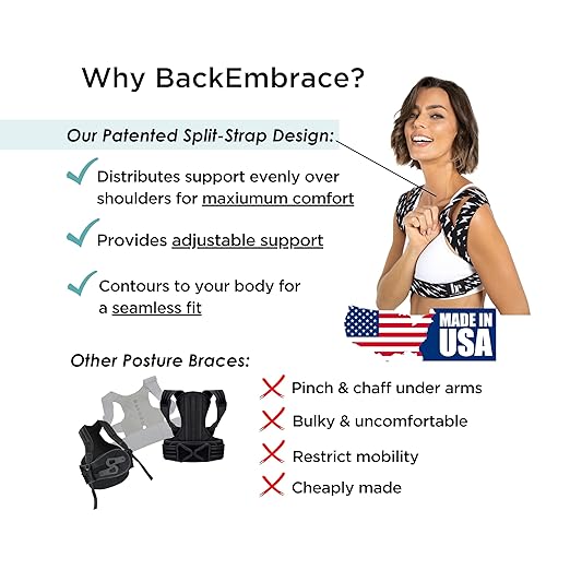 BackEmbrace Posture Corrector for Women and Men - Made in USA - Slim and Adjustable Shoulder Brace - Back Brace for Back Pain Relief - Lightning Bolt XL