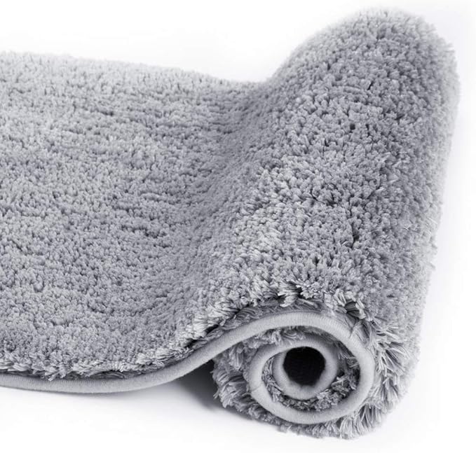 Walensee Bath Rug - Non Slip Microfiber Shaggy Bath Mat (20 x 32, Grey) Absorbent Soft Plush Machine Washable Thick Shower Mat